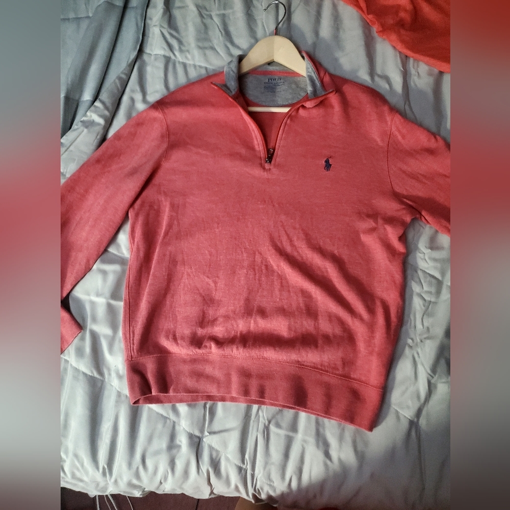 Ralph Lauren Pull over sweat shirt with quarter zipper, in pink, size small NWOT